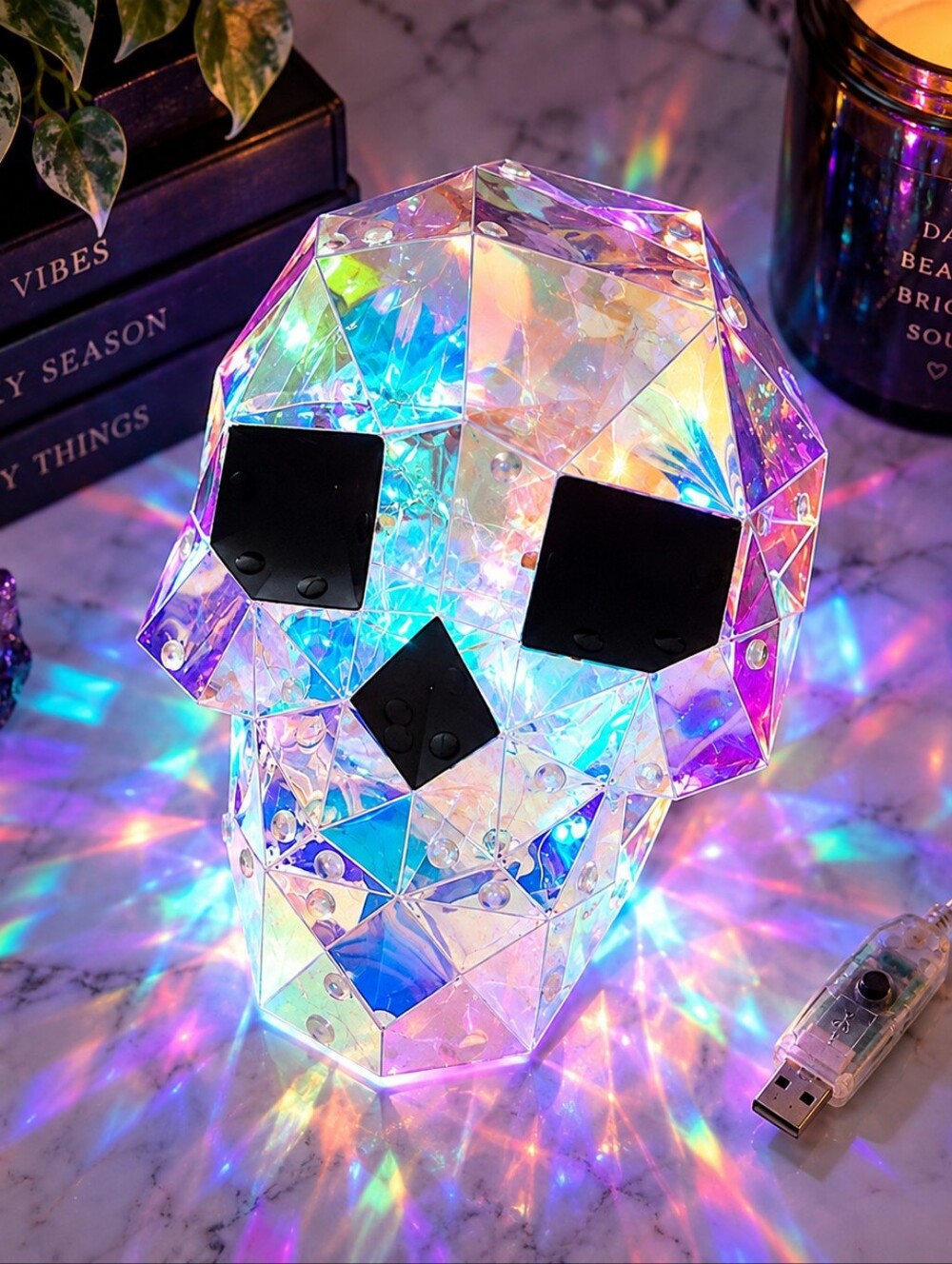 Iridescent Faceted Light-Up Skull LED USB Lamp